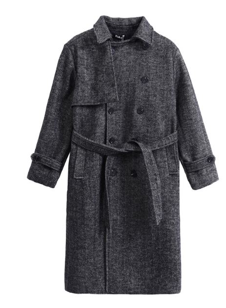 Korean Woolen Over-the-Knee Coat, Thickened, 2XL
