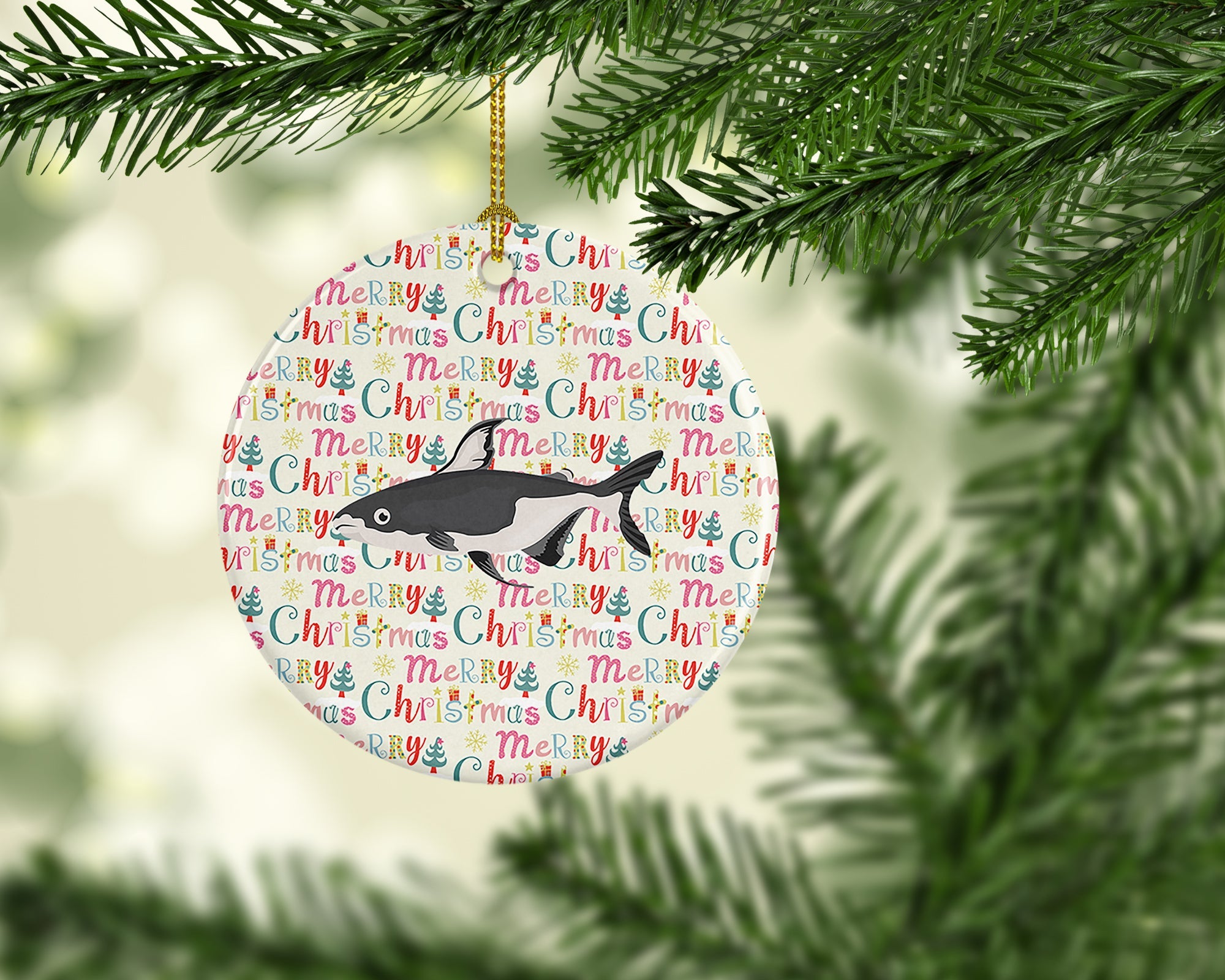 Iridescent Shark Christmas Ceramic Ornament