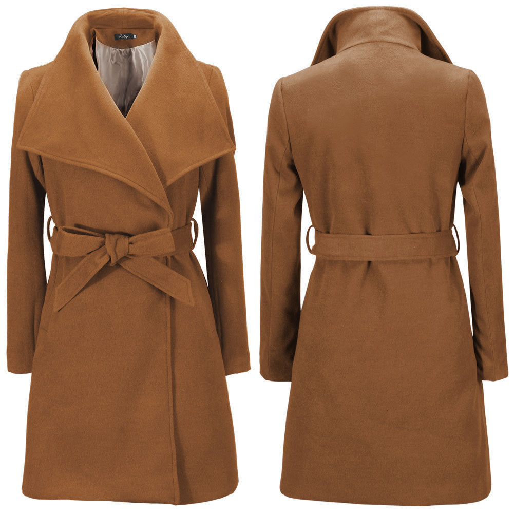 Women's Mid-Length Wool Coat for Autumn/Winter