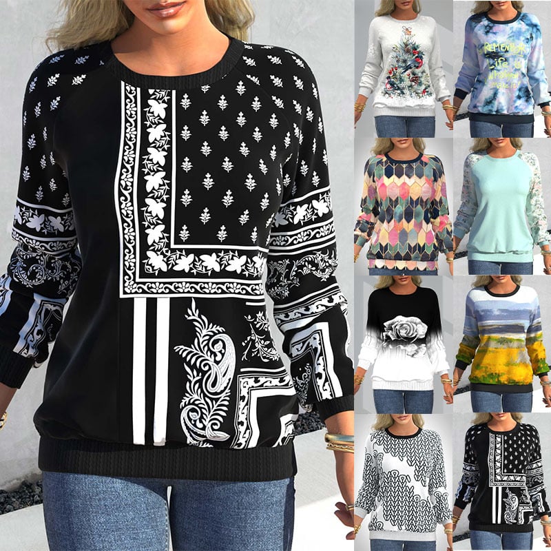 Digital Print Raglan Sleeve Sweater for Women