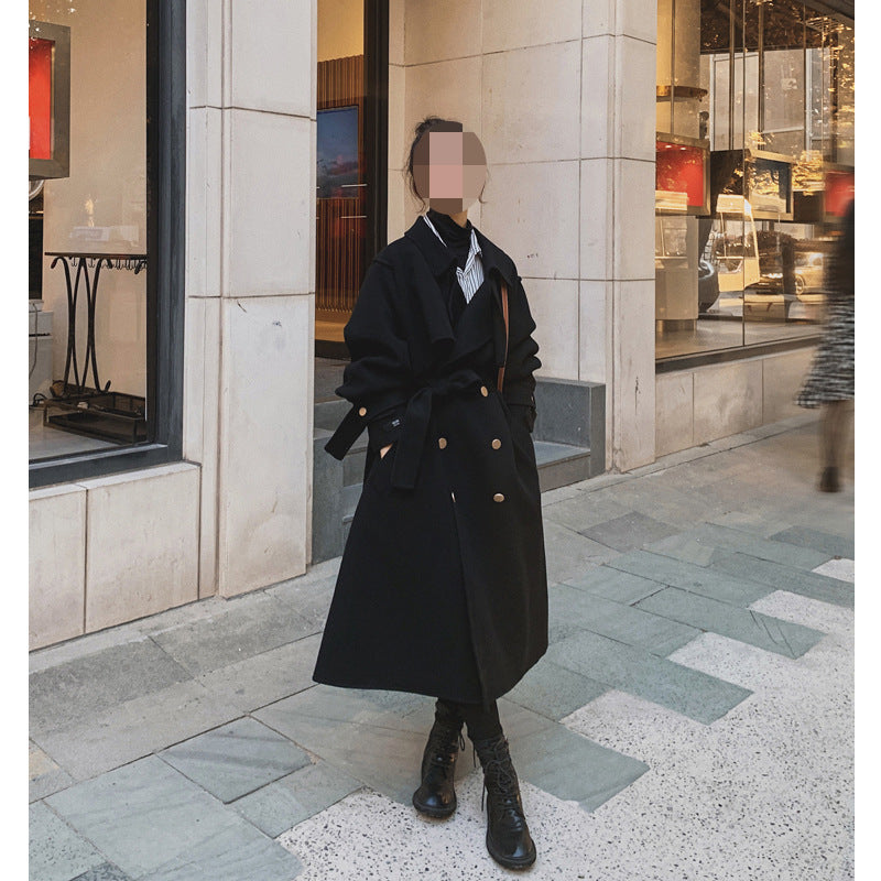 Thick Woolen Coat for Women in Black