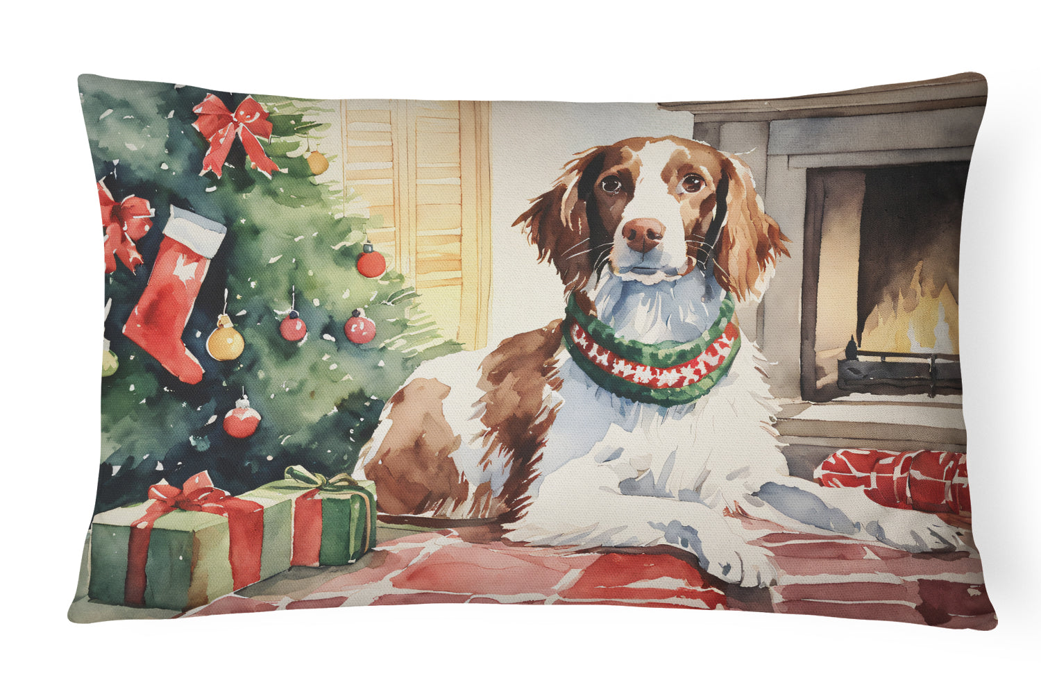 Brittany Spaniel Christmas Throw Pillow