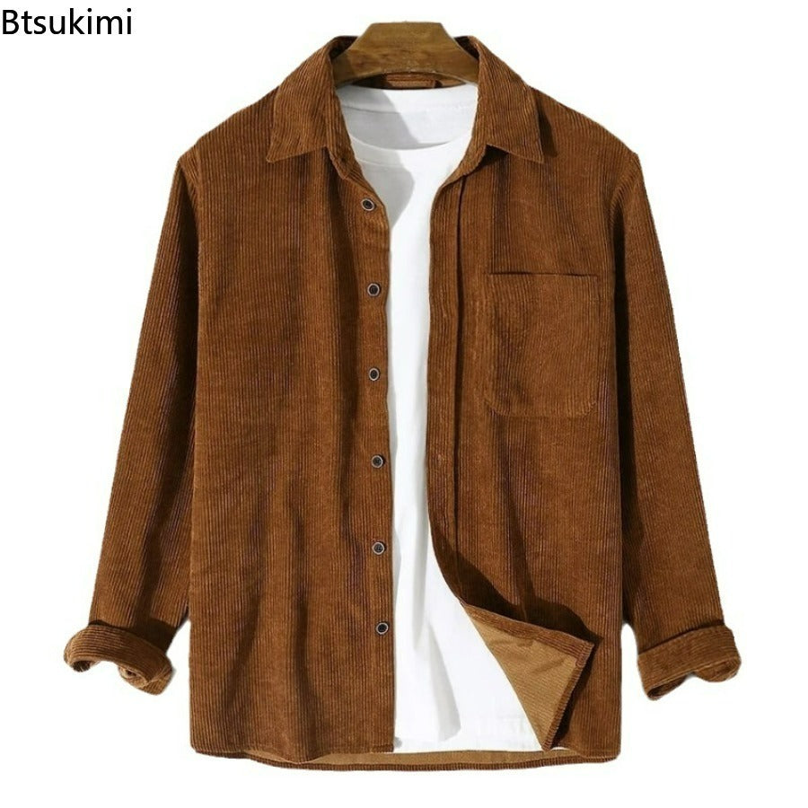2024 Men's Corduroy Long Sleeve Casual Shirt with Pockets