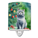 British Shorthair Cat By the Christmas Tree Ceramic Night Light