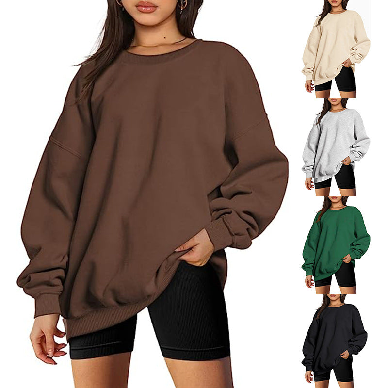 Women's Round Neck Long Sleeve Pullover Sports Hoodie | Streetwear