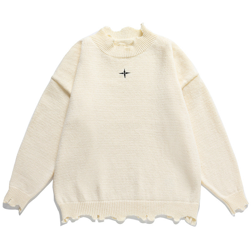 Irregular Raw Hem Knit Sweater for Men and Women