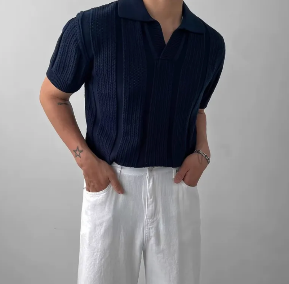 Mesh Knit Short-Sleeve Polo Tee