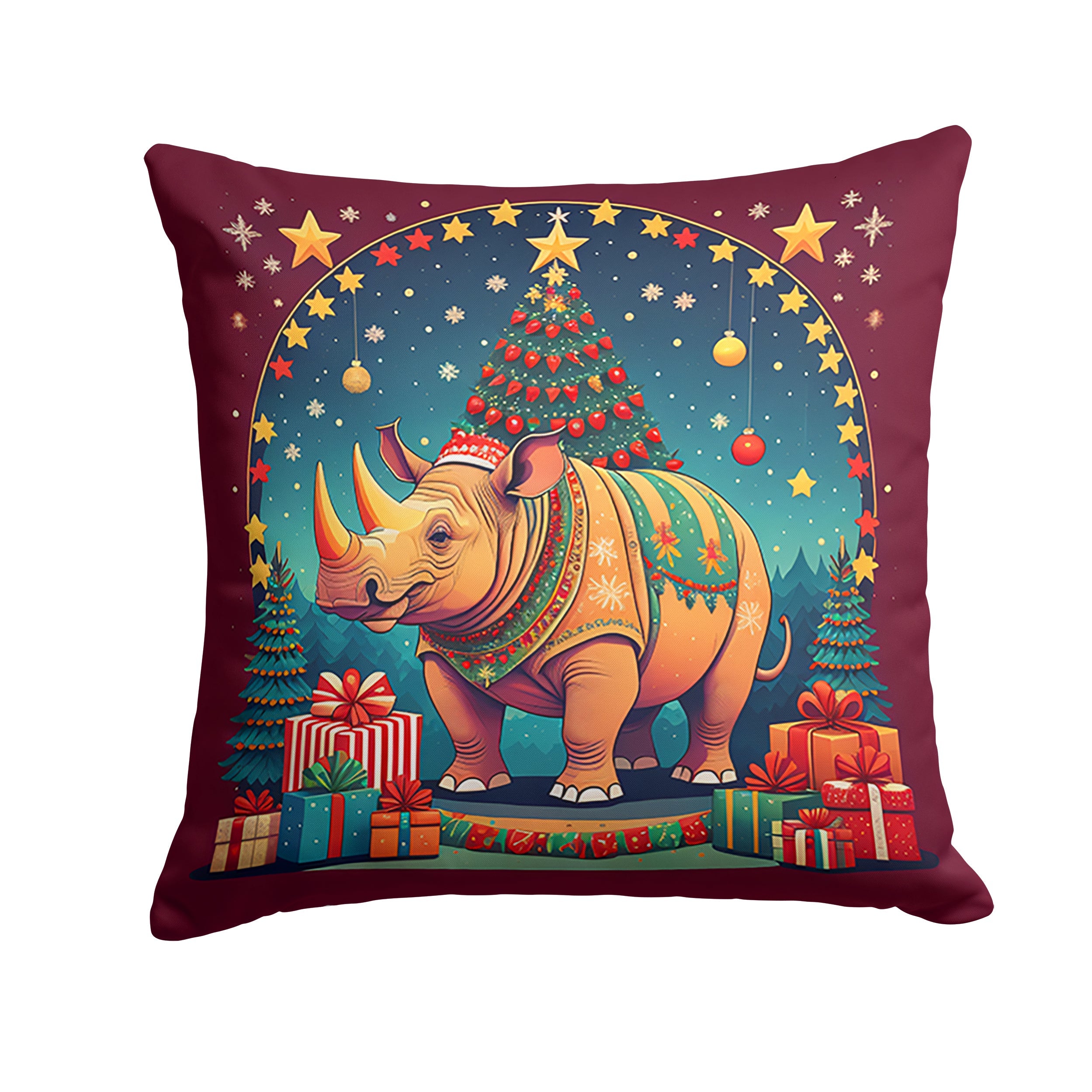 Rhinoceros Christmas Throw Pillow