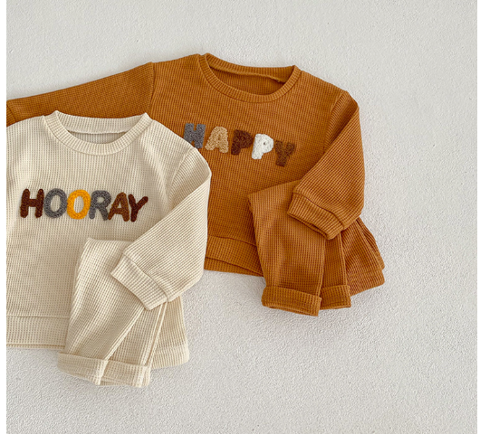 Hooray Happy Cartoon Letter Print Hoodie and Pants Set