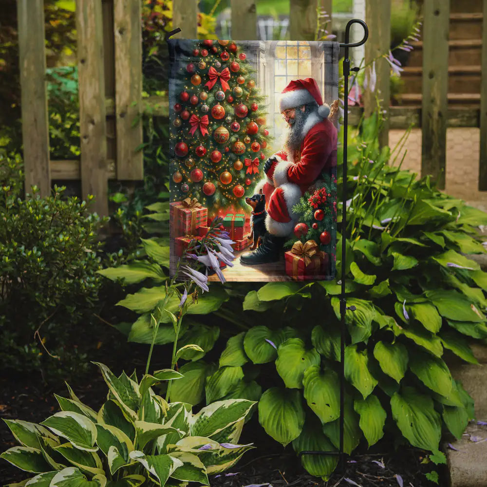 Miniature Pinscher and Santa Claus Garden Flag