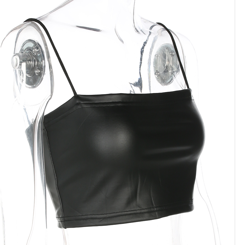 Faux Leather Spaghetti-Strap Crop Top