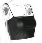 Faux Leather Spaghetti-Strap Crop Top