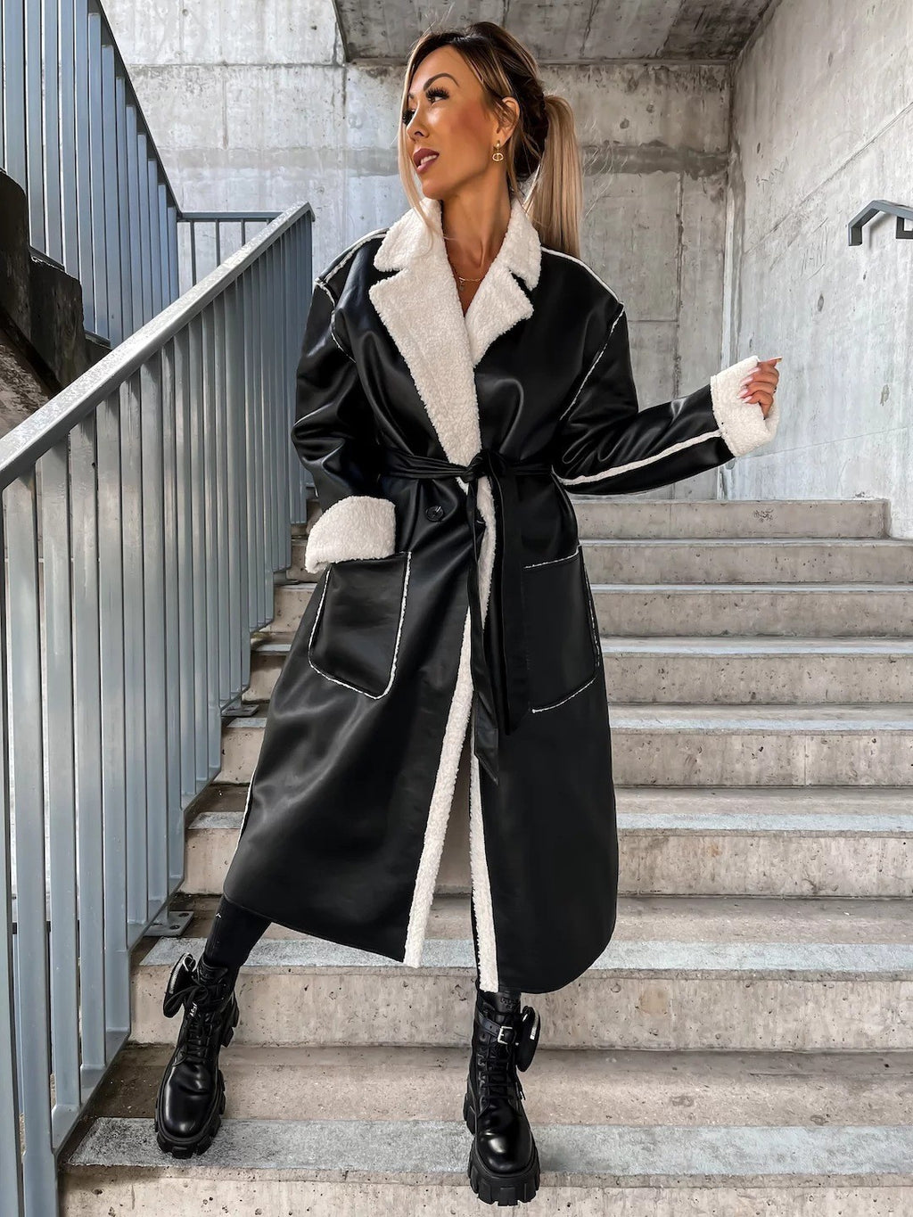 Casual Thickened Leather Trench Coat - Loose Fit Jacket