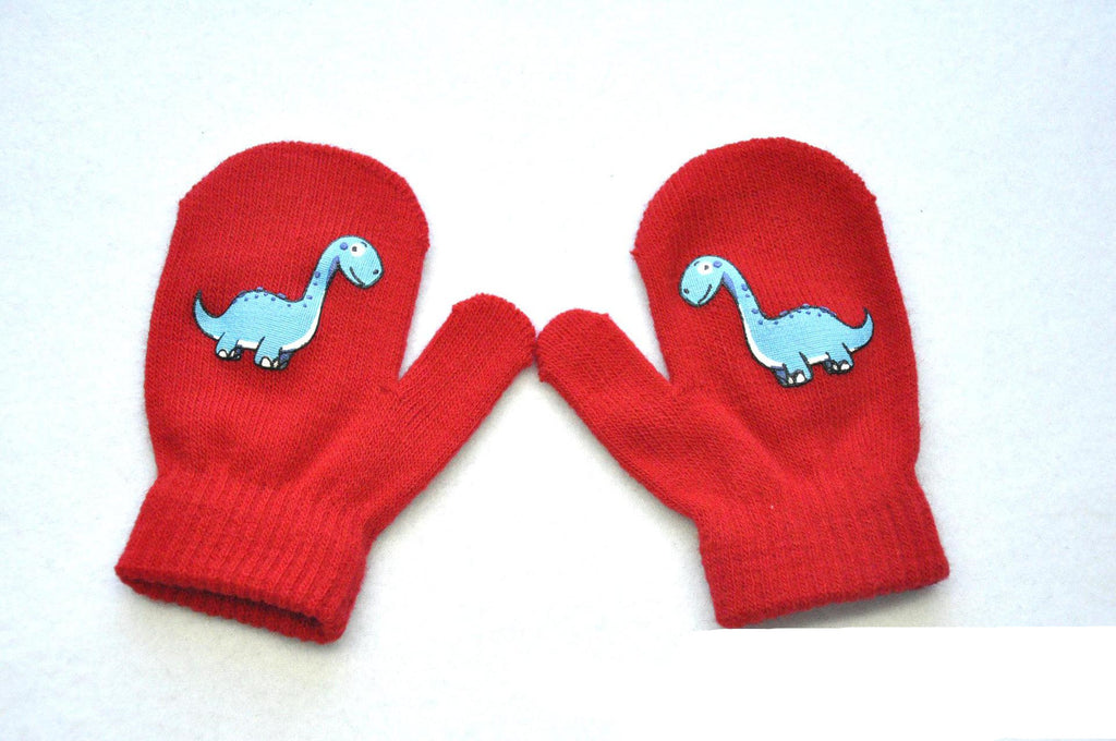 Knitted Gloves with Little Dinosaur Pattern