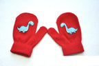 Knitted Gloves with Little Dinosaur Pattern