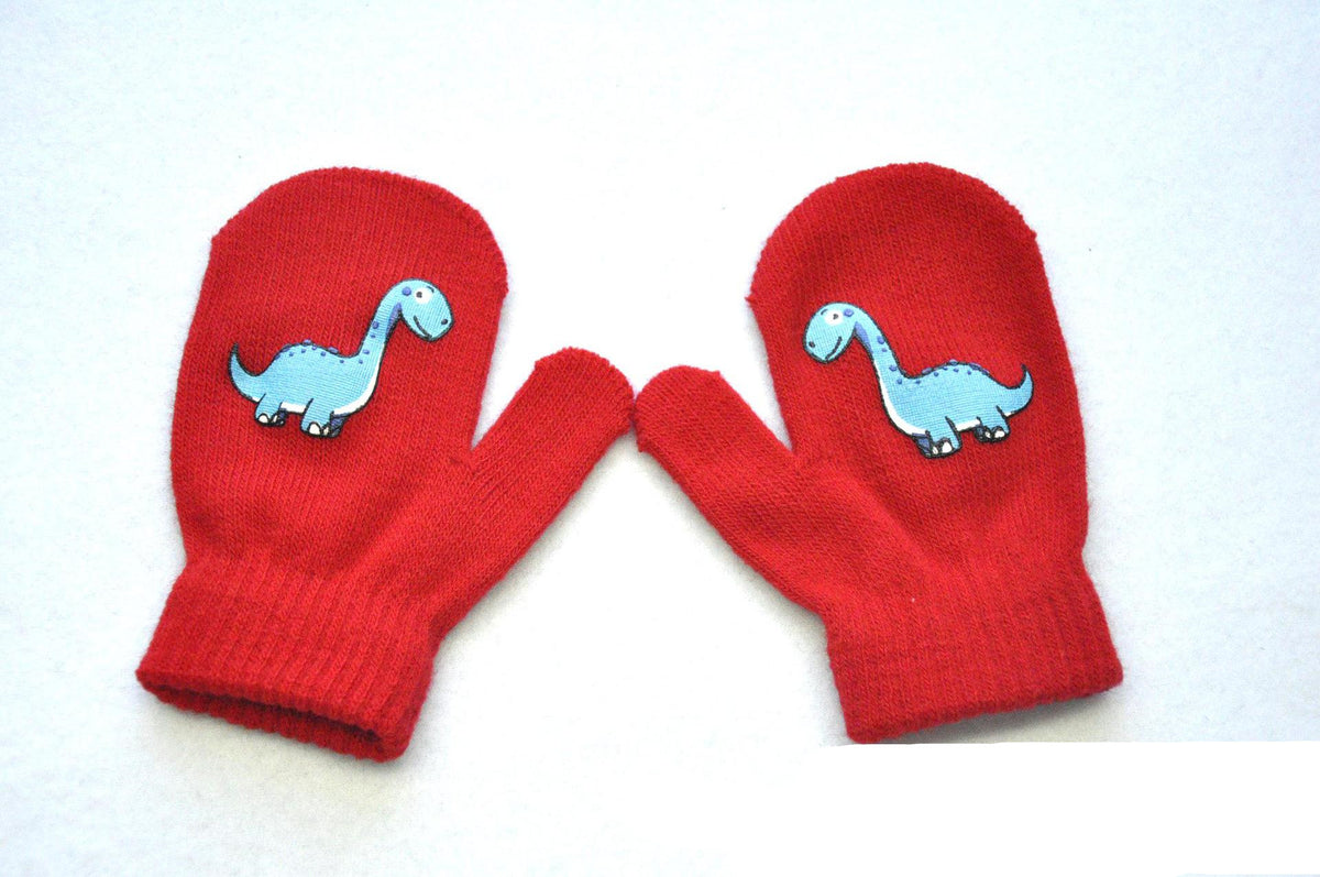 Knitted Gloves with Little Dinosaur Pattern