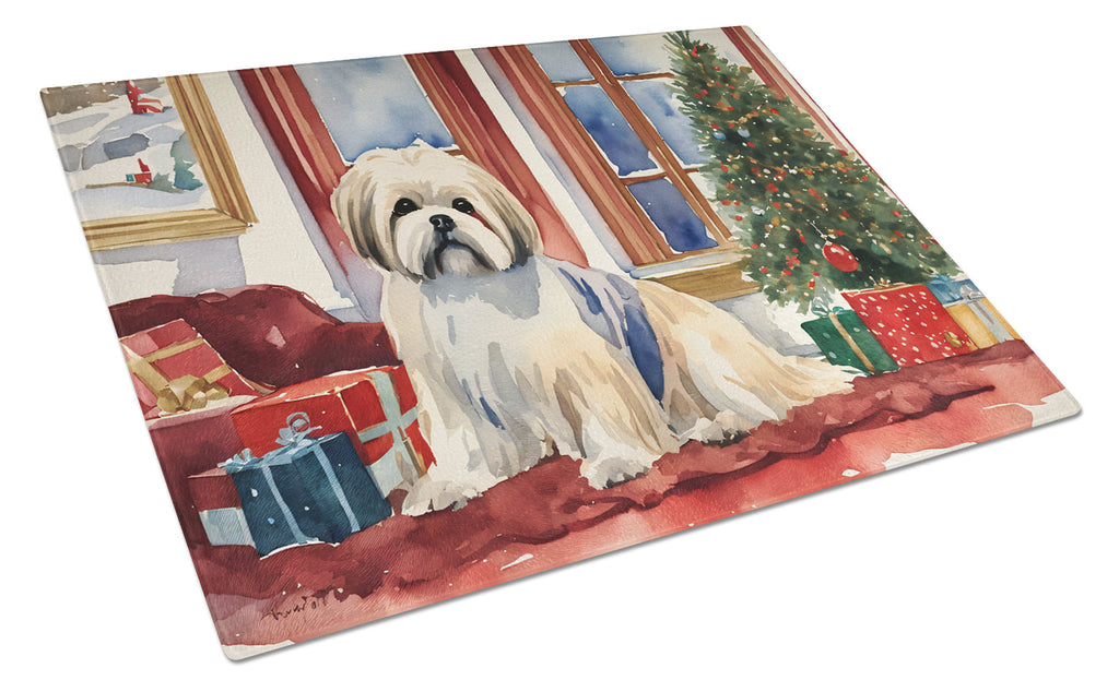 Lhasa Apso Cozy Christmas Glass Cutting Board