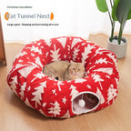 Christmas Tree Cat Tunnel Flannel Pet Bed