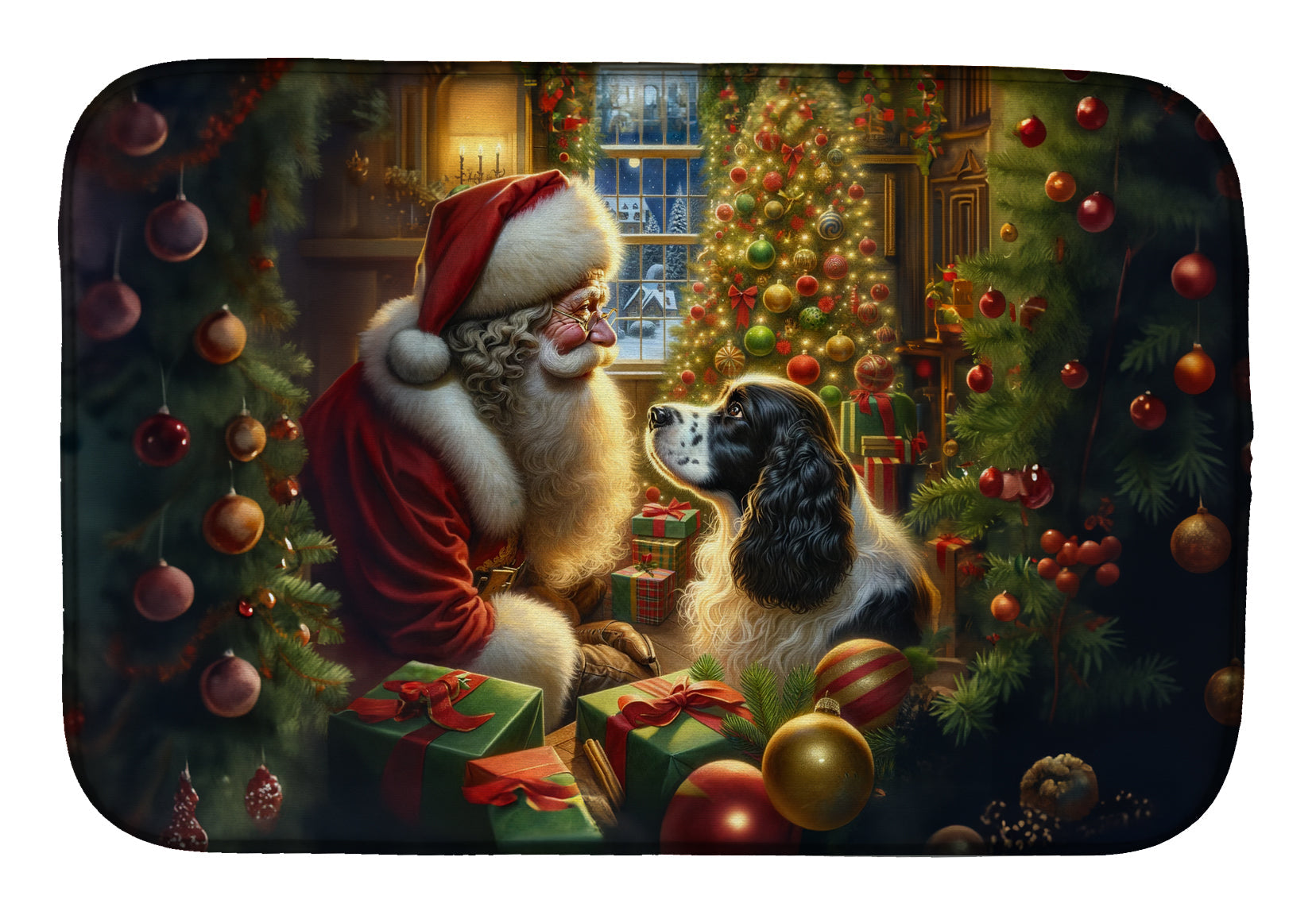English Springer Spaniel and Santa Claus Dish Drying Mat