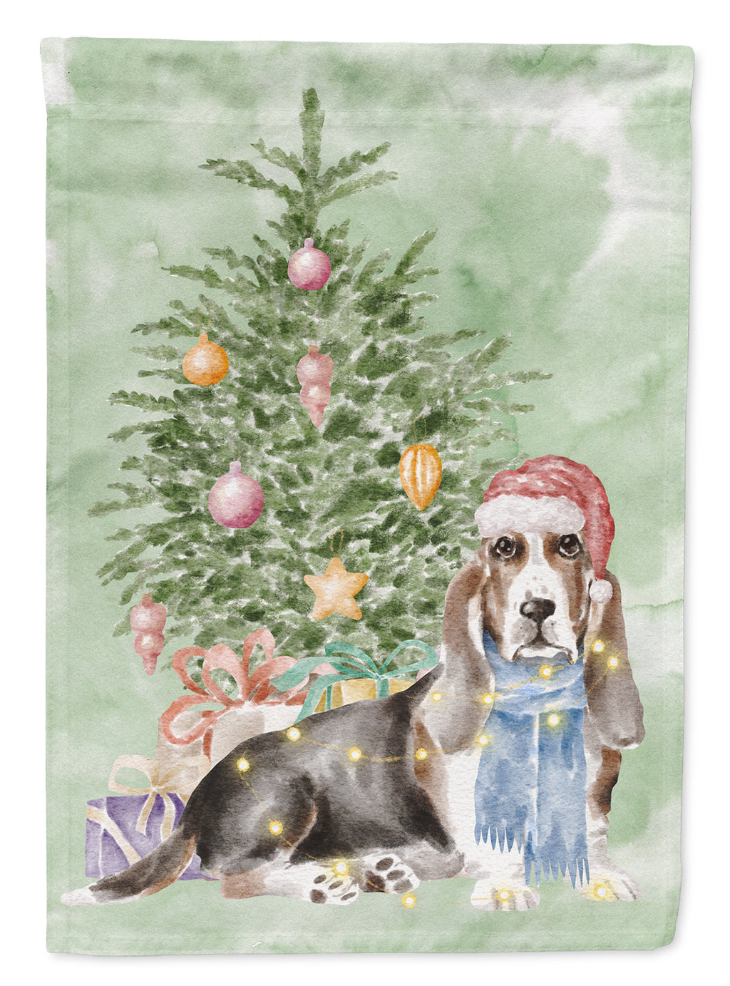 Basset Hound Christmas Presents and Tree Garden Flag