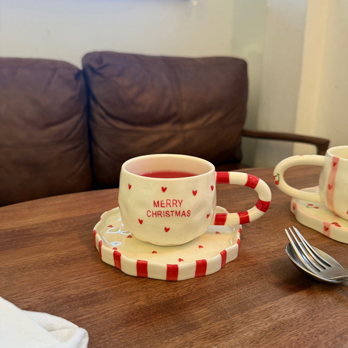 Hand-Painted Christmas Ceramic Coffee Cup & Saucer