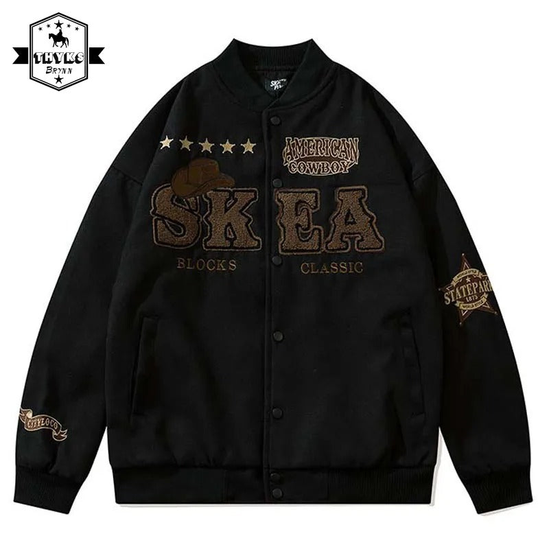 Retro Letter Embroidery Bomber Jacket for Men and Women