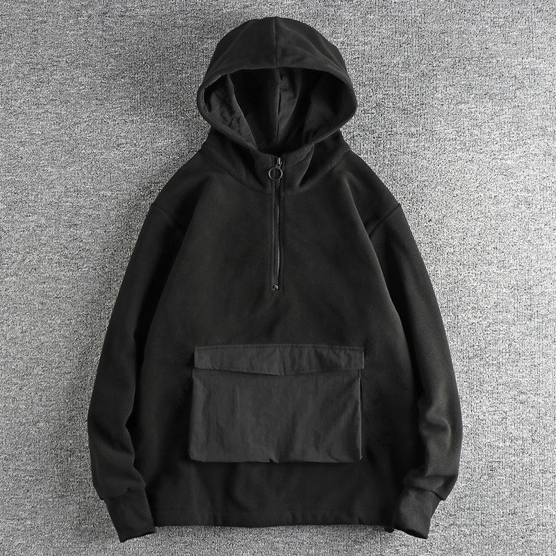 Men's Heavy Double Polar Fleece Half-Neck Hoodie | Streetwear