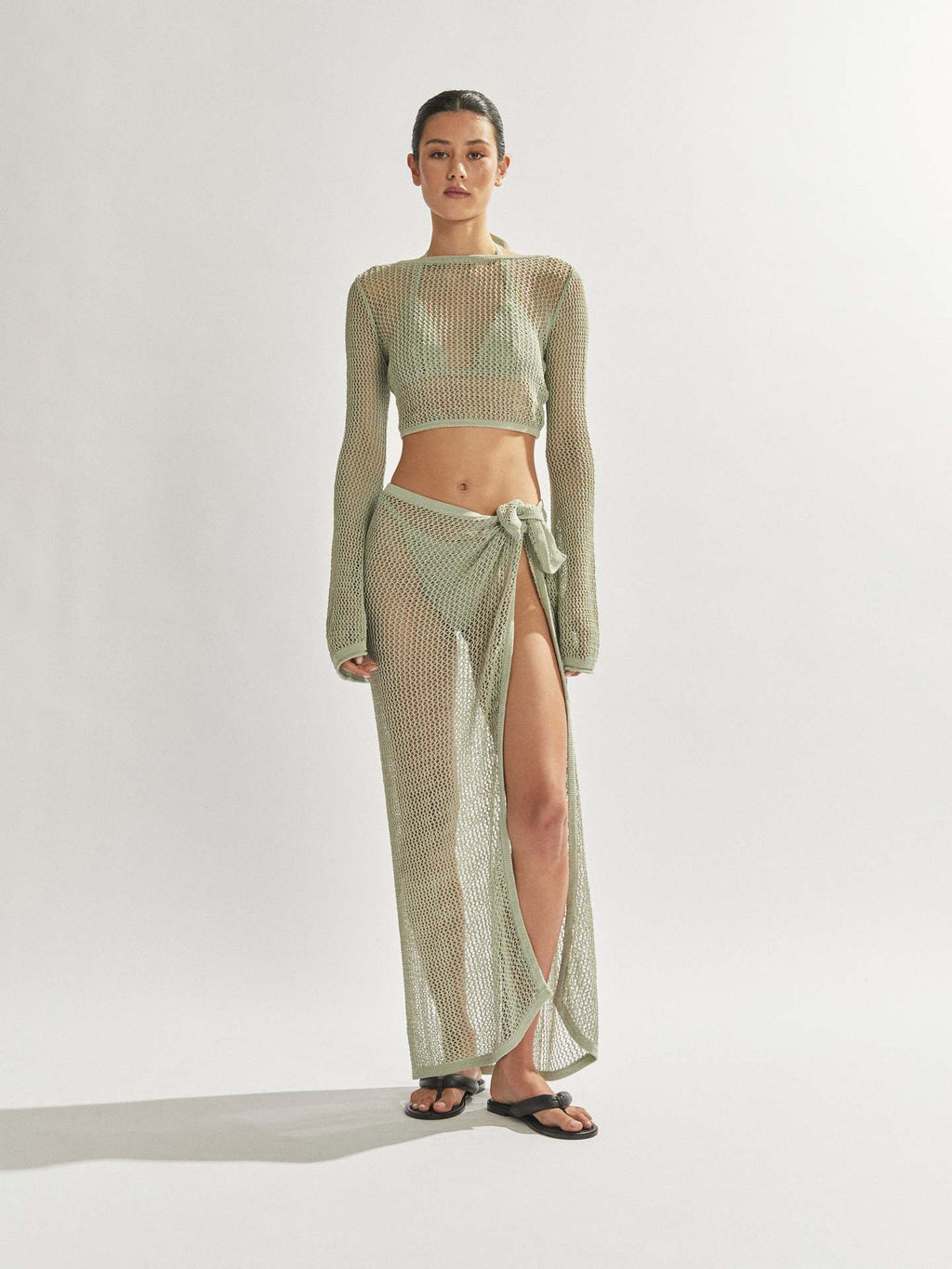 Summer Sexy Outfit with Sheer Crop Top and Long Skirt