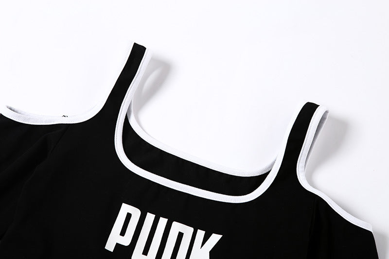 Crop Top T-Shirt with Shoulder Letter Print by PUNKT