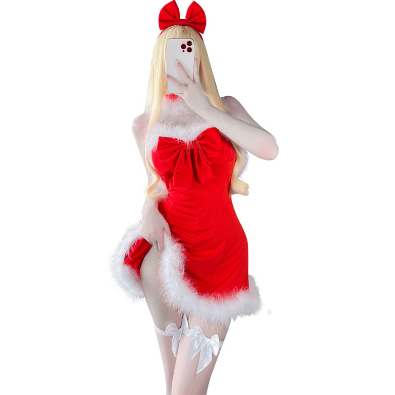 Red Christmas Lingerie Dress for Women with Sheer Design