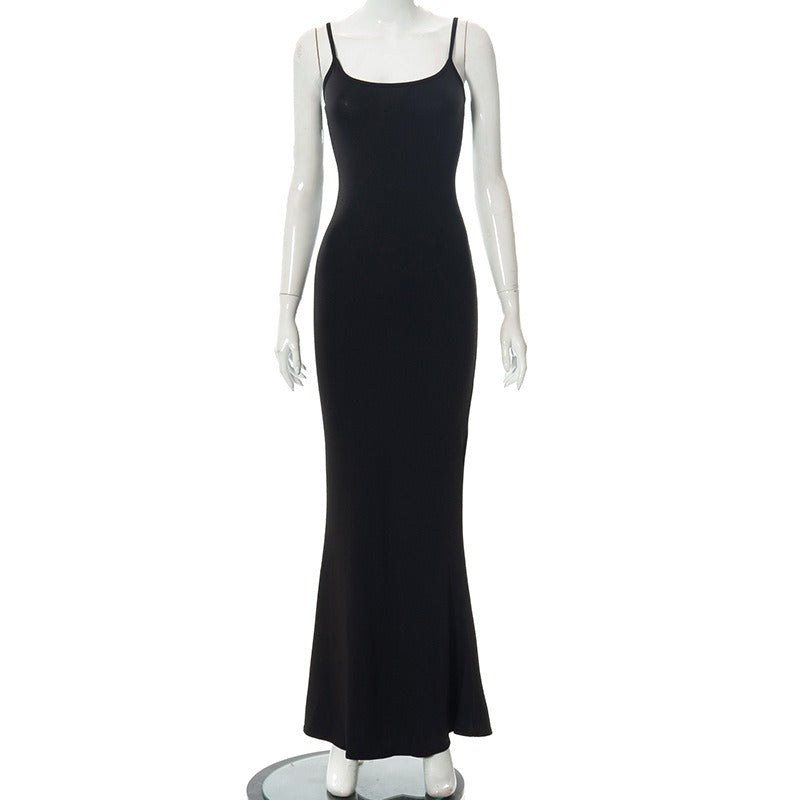 Solid Color Sleeveless Sling Long Dress