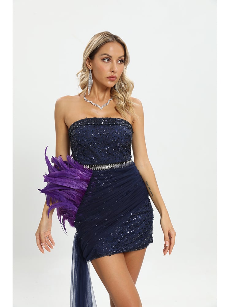 Casual Sequin Purple Irregular Tube Top Dress