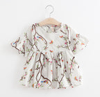 Girls' Flared Sleeve Printed Cotton Dress