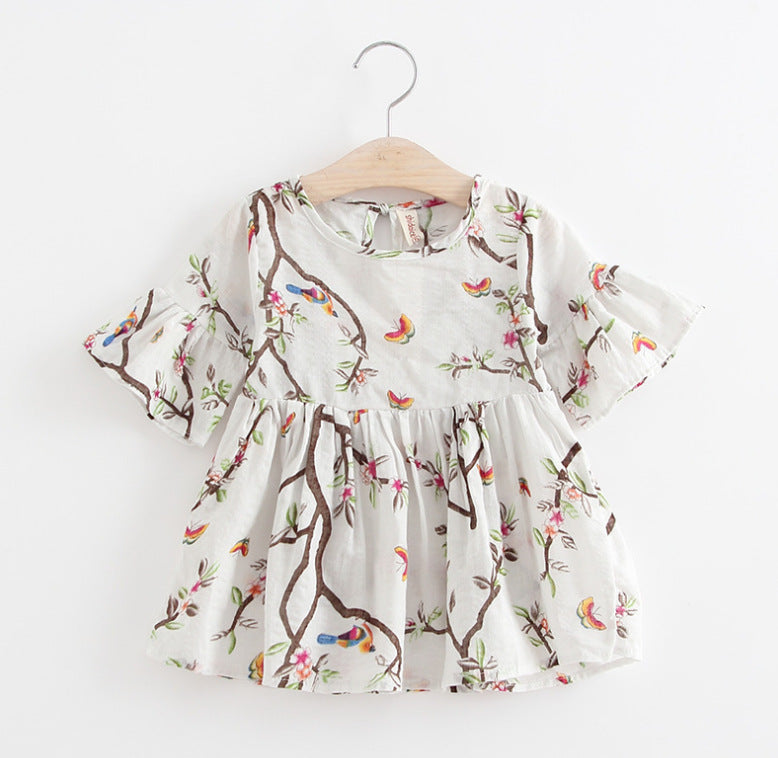 Girls' Flared Sleeve Printed Cotton Dress