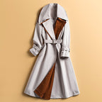 Colorblock British Style Over-the-Knee Coat