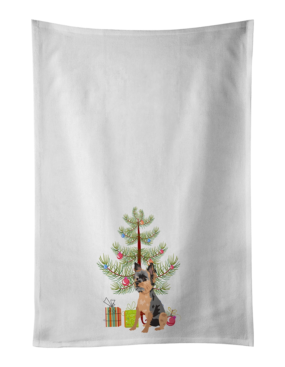 Yorkie Black and Gold #2 Christmas Kitchen Towel Set of 2