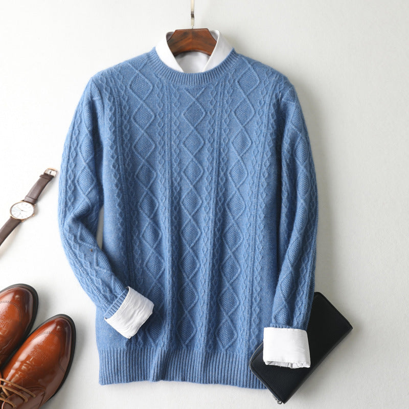 High-end Thick Solid Color Round Neck Jacquard Sweater