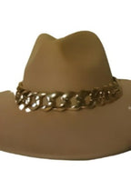 WIDE BRIM WOOL ELEGANT RANGER HAT WITH GOLD CHAIN | Embroidered Cap