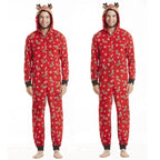 Fashionable Hooded Christmas Print Jumpsuit