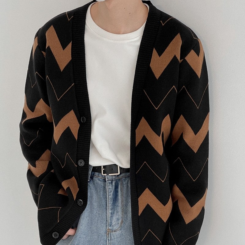 Men's Wave Pattern Cardigan Sweater