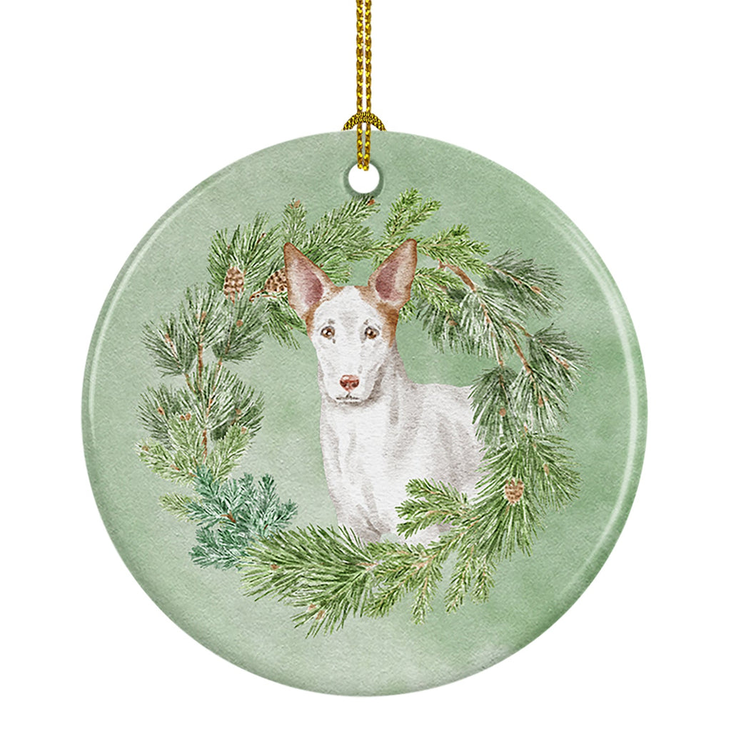 Ibizan Hound Christmas Wreath Ceramic Ornament