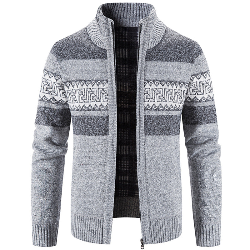 Men's Hooded Color Block Knitted Cardigan Jacket