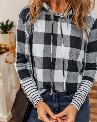 Women's Casual Plaid Stitching Hoodie | Streetwear
