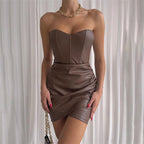 Fashion Design Tube Top Sheath PU Dress (European & American)