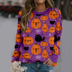 Halloween Women's Printed Round Neck Long Sleeve Sweater
