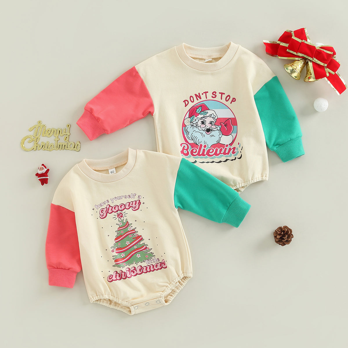 New Color Contrast Long Sleeve Kids' Christmas Shirt