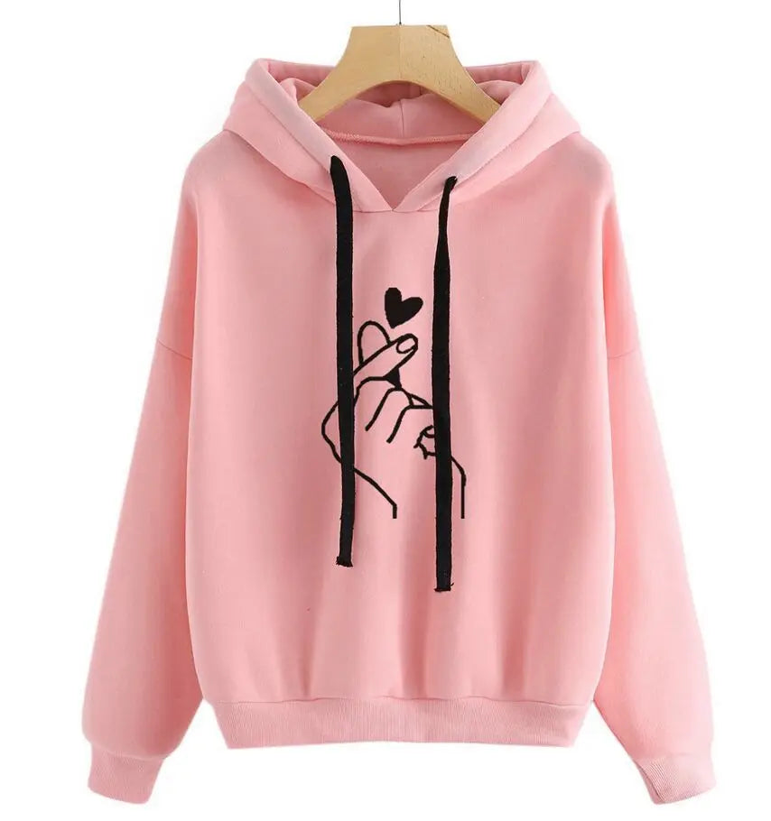 Loose Casual Printed Heart Hoodie for Women Autumn Winter | Streetwear
