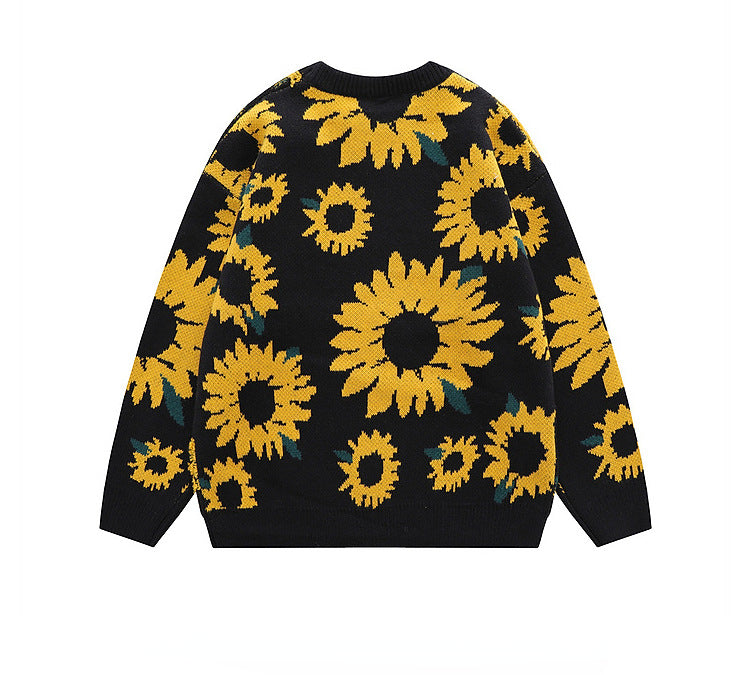 Couples Oversize Knit Sweater with Chrysanthemum Print