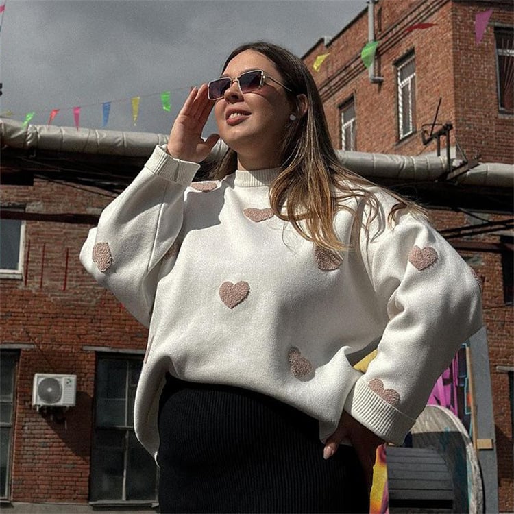 Embroidered Women's Sweater with Fashion Love Design