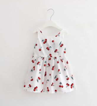 Girls' Summer Vest Dress with Cherry Design
